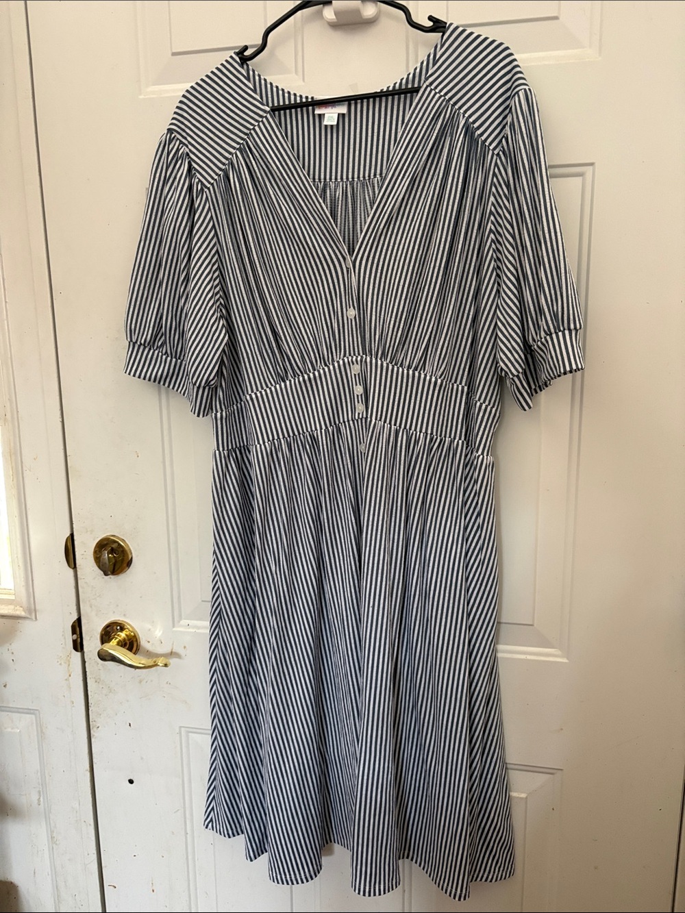 LuLaRoe Navy & White Vertical Stripe Midi Dress